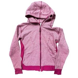 Lululemon Scuba Hoodie Sz 10 Pink Heathered Full Zip Athletic Jacket Thumbholes